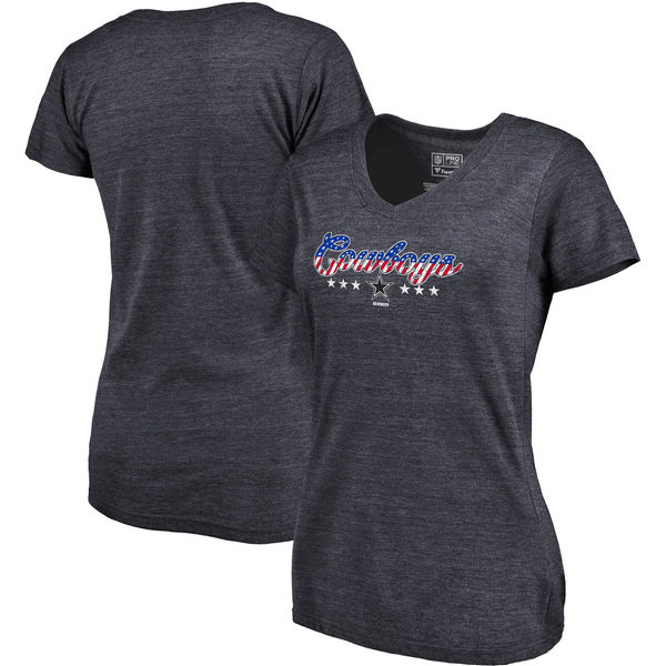 Dallas Cowboys NFL Pro Line by Fanatics Branded Women's Spangled Script Tri Blend T-Shirt Navy