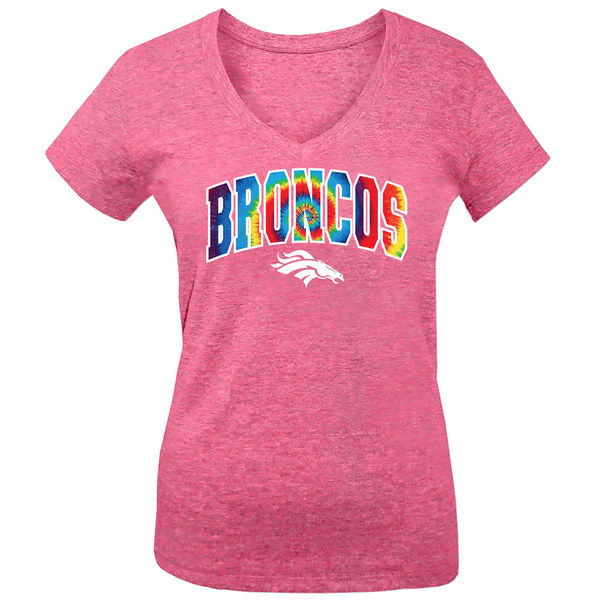 Denver Broncos 5th & Ocean by New Era Girls Youth Tie Dye Tri Blend V Neck T-Shirt Pink