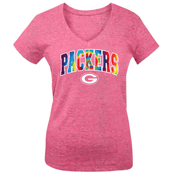 Green Bay Packers 5th & Ocean by New Era Girls Youth Tie Dye Tri Blend V Neck T-Shirt Pink