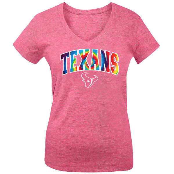 Houston Texans 5th & Ocean by New Era Girls Youth Tie Dye Tri Blend V Neck T-Shirt Pink