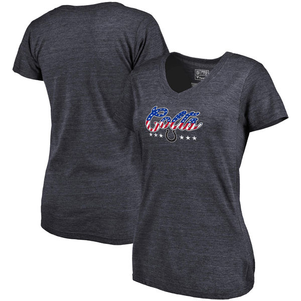Indianapolis Colts NFL Pro Line by Fanatics Branded Women's Spangled Script Tri Blend T-Shirt Navy