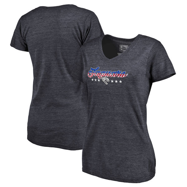Jacksonville Jaguars NFL Pro Line by Fanatics Branded Women's Spangled Script Tri Blend T-Shirt Navy