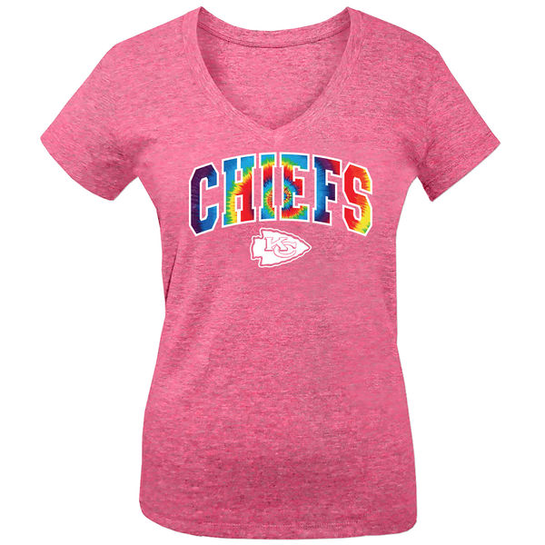 Kansas City Chiefs 5th & Ocean by New Era Girls Youth Tie Dye Tri Blend V Neck T-Shirt Pink