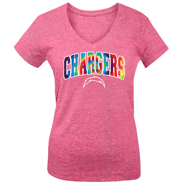 Los Angeles Chargers 5th & Ocean by New Era Girls Youth Tie Dye Tri Blend V Neck T-Shirt Pink
