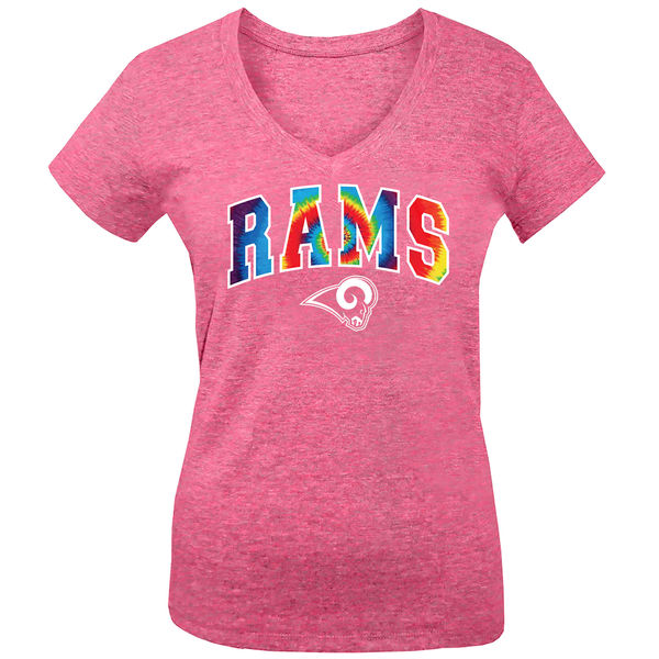 Los Angeles Rams 5th & Ocean by New Era Girls Youth Tie Dye Tri Blend V Neck T-Shirt Pink