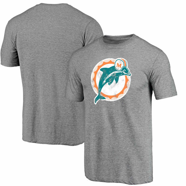 Miami Dolphins NFL Pro Line Throwback Logo Tri Blend T-Shirt Gray