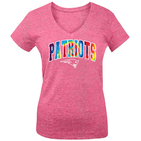 New England Patriots 5th & Ocean by New Era Girls Youth Tie Dye Tri Blend V Neck T-Shirt Pink