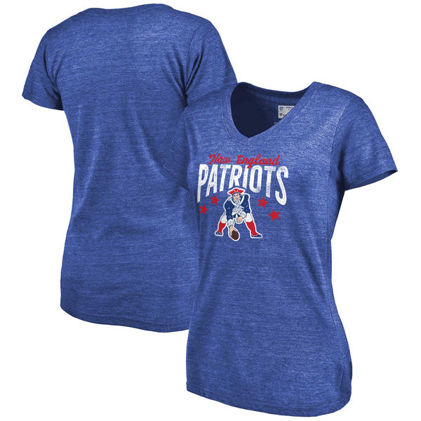 New England Patriots NFL Pro Line Women's Hometown Collection Tri Blend V Neck T-Shirt Heathered Royal