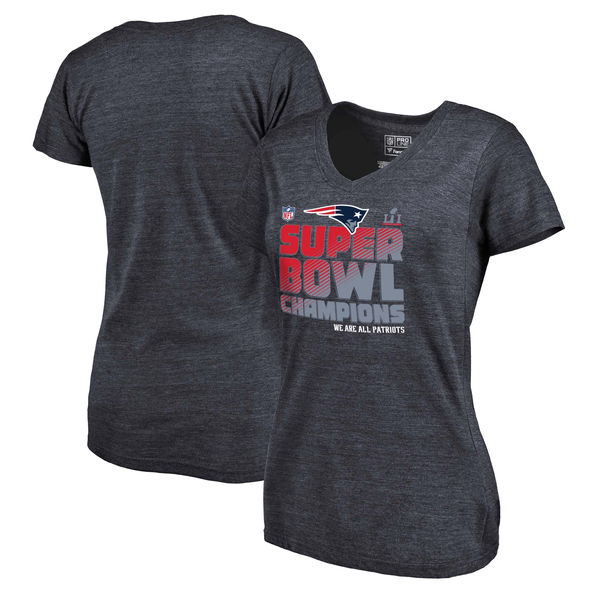 New England Patriots NFL Pro Line by Fanatics Branded Women's Super Bowl LI Champions Trophy Collection Alternate Tri Blend V Neck T-Shirt Navy
