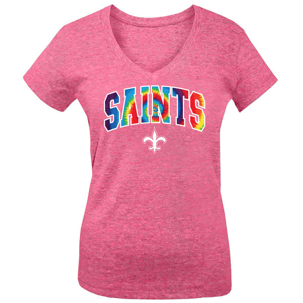 New Orleans Saints 5th & Ocean by New Era Girls Youth Tie Dye Tri Blend V Neck T-Shirt Pink