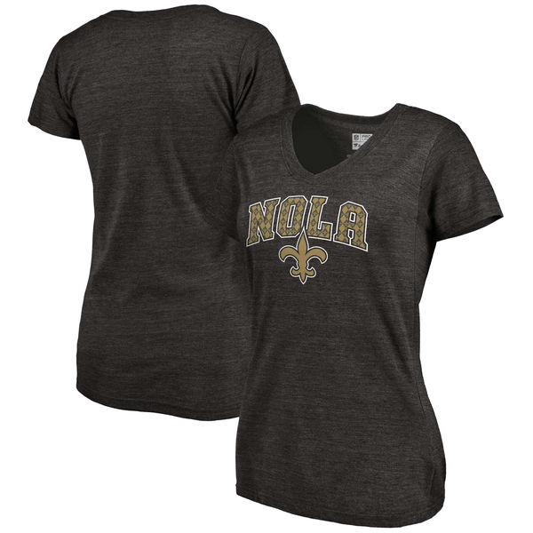 New Orleans Saints NFL Pro Line Women's Hometown Collection Tri Blend V Neck T-Shirt Heathered Black