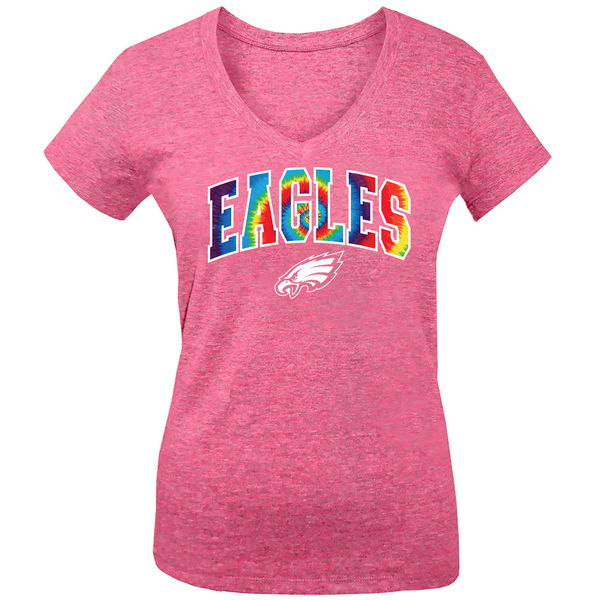 Philadelphia Eagles 5th & Ocean by New Era Girls Youth Tie Dye Tri Blend V Neck T-Shirt Pink