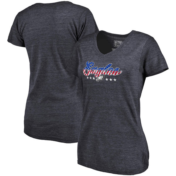 Philadelphia Eagles NFL Pro Line by Fanatics Branded Women's Spangled Script Tri Blend T-Shirt Navy