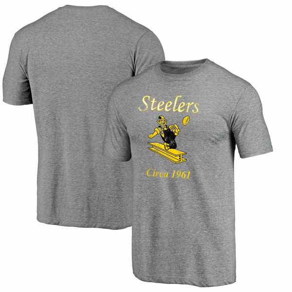 Pittsburgh Steelers NFL Pro Line Throwback Logo Tri Blend T-Shirt Gray - Click Image to Close