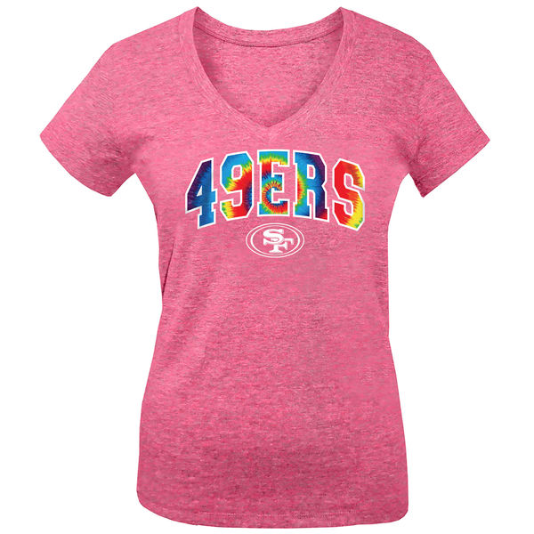 San Francisco 49ers 5th & Ocean by New Era Girls Youth Tie Dye Tri Blend V Neck T-Shirt Pink