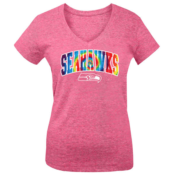 Seattle Seahawks 5th & Ocean by New Era Girls Youth Tie Dye Tri Blend V Neck T-Shirt Pink