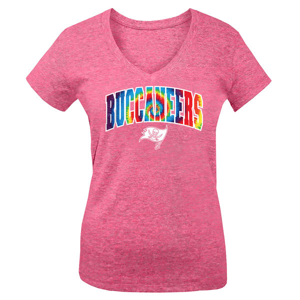 Tampa Bay Buccaneers 5th & Ocean by New Era Girls Youth Tie Dye Tri Blend V Neck T-Shirt Pink