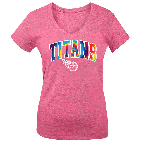 Tennessee Titans 5th & Ocean by New Era Girls Youth Tie Dye Tri Blend V Neck T-Shirt Pink - Click Image to Close