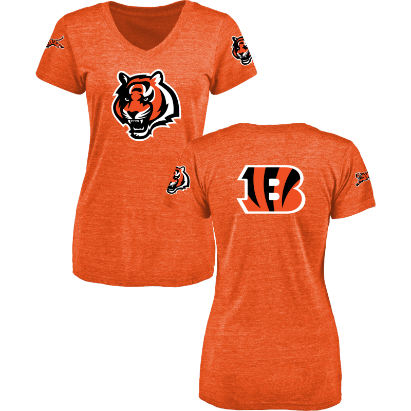 Women's Cincinnati Bengals Design Your Own V Neck Tri Blend T-Shirt Orange - Click Image to Close
