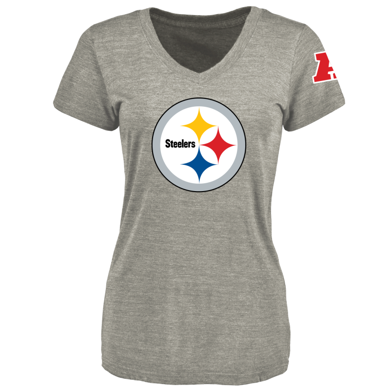 Women's Pittsburgh Steelers Design Your Own V Neck Tri Blend T-Shirt Gray