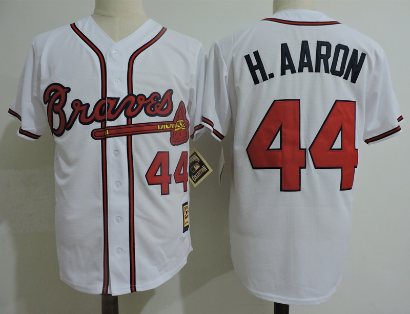 Braves 44 Hank Aaron White Cooperstown Collection Jersey