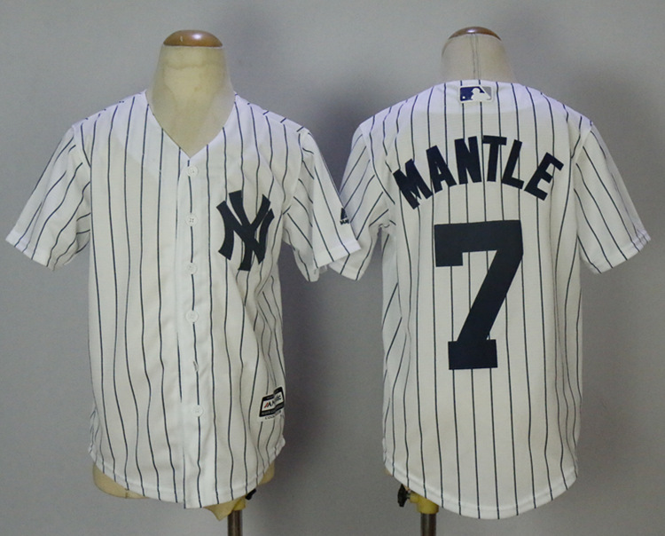 Yankees 7 Mickey Mantle White Youth Cool Base Jersey - Click Image to Close