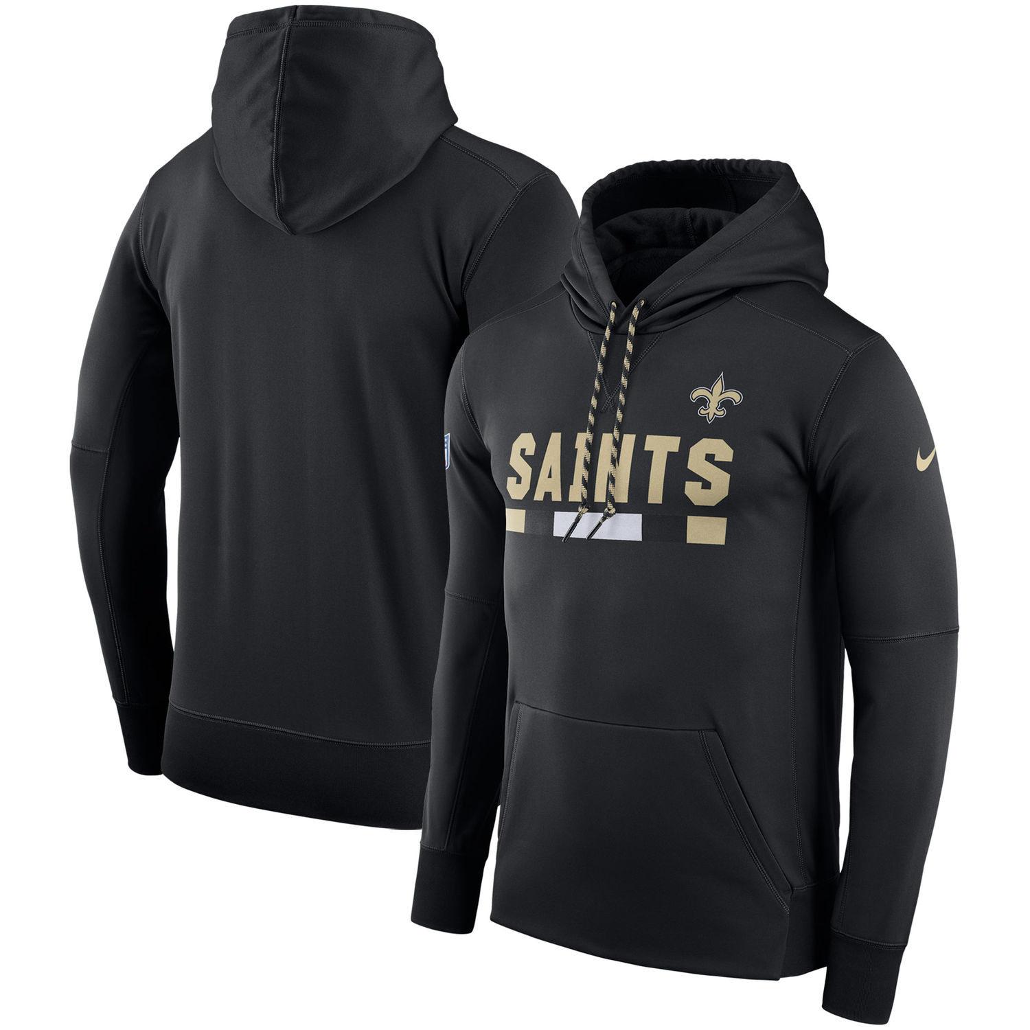 Men's New Orleans Saints Nike Black Sideline Team Name Performance Pullover Hoodie - Click Image to Close