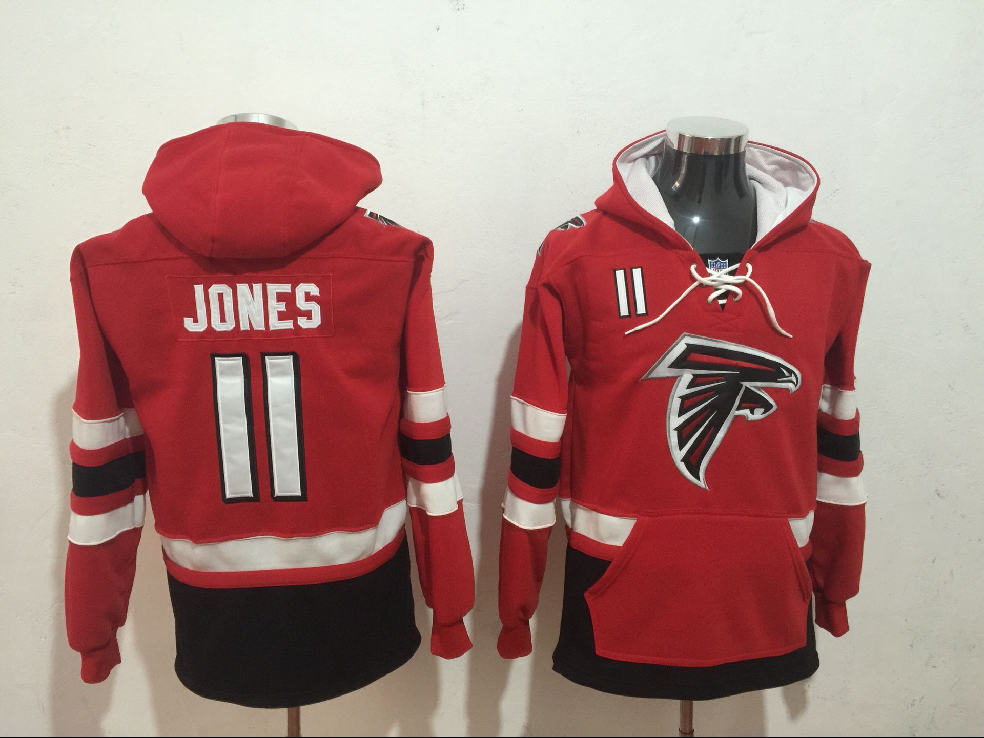 Atlanta Falcons 11 Julio Jones Red All Stitched Hooded Sweatshirt - Click Image to Close