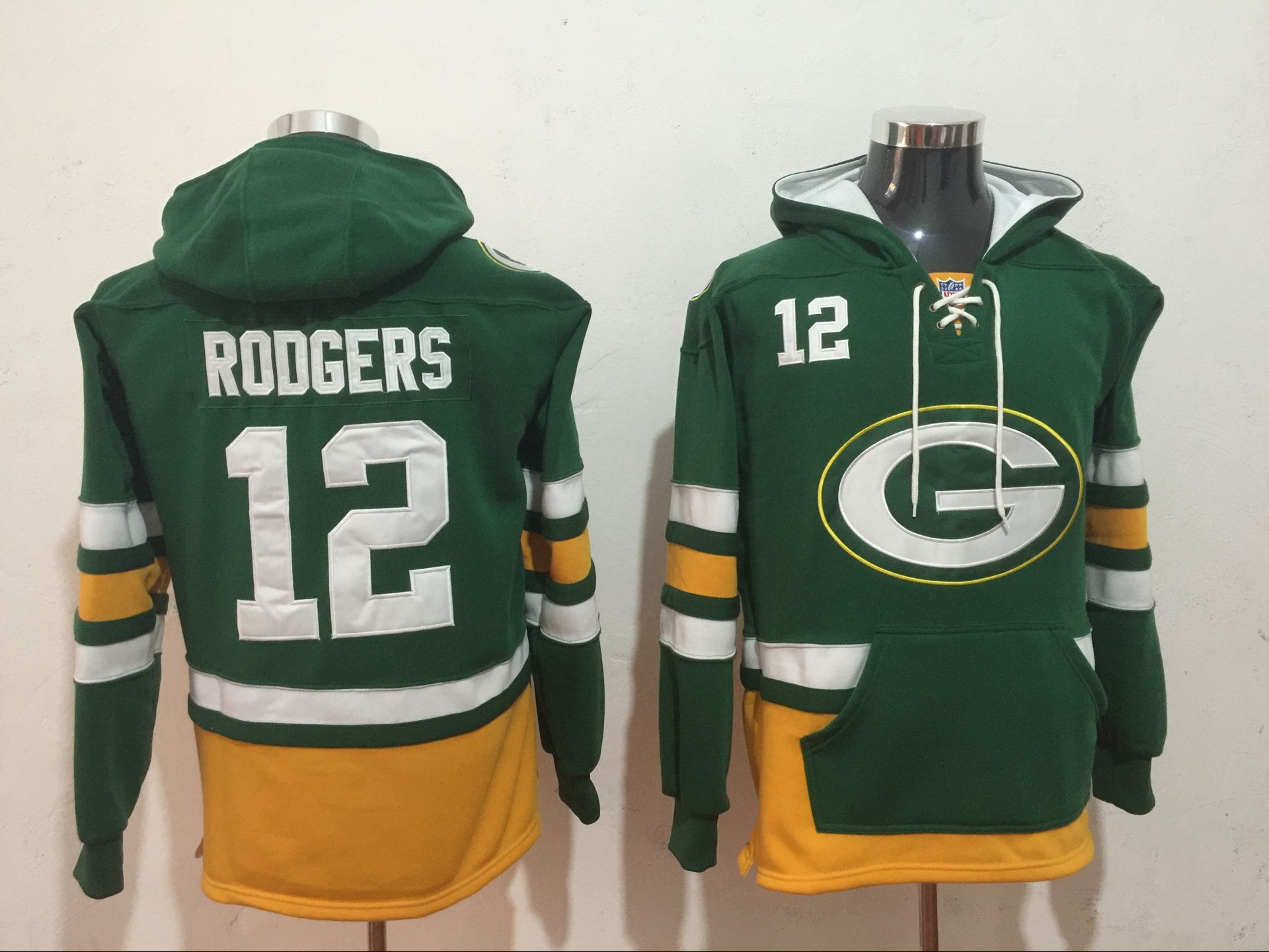 Green Bay Packers 12 Aaron Rodgers Green All Stitched Hooded Sweatshirt