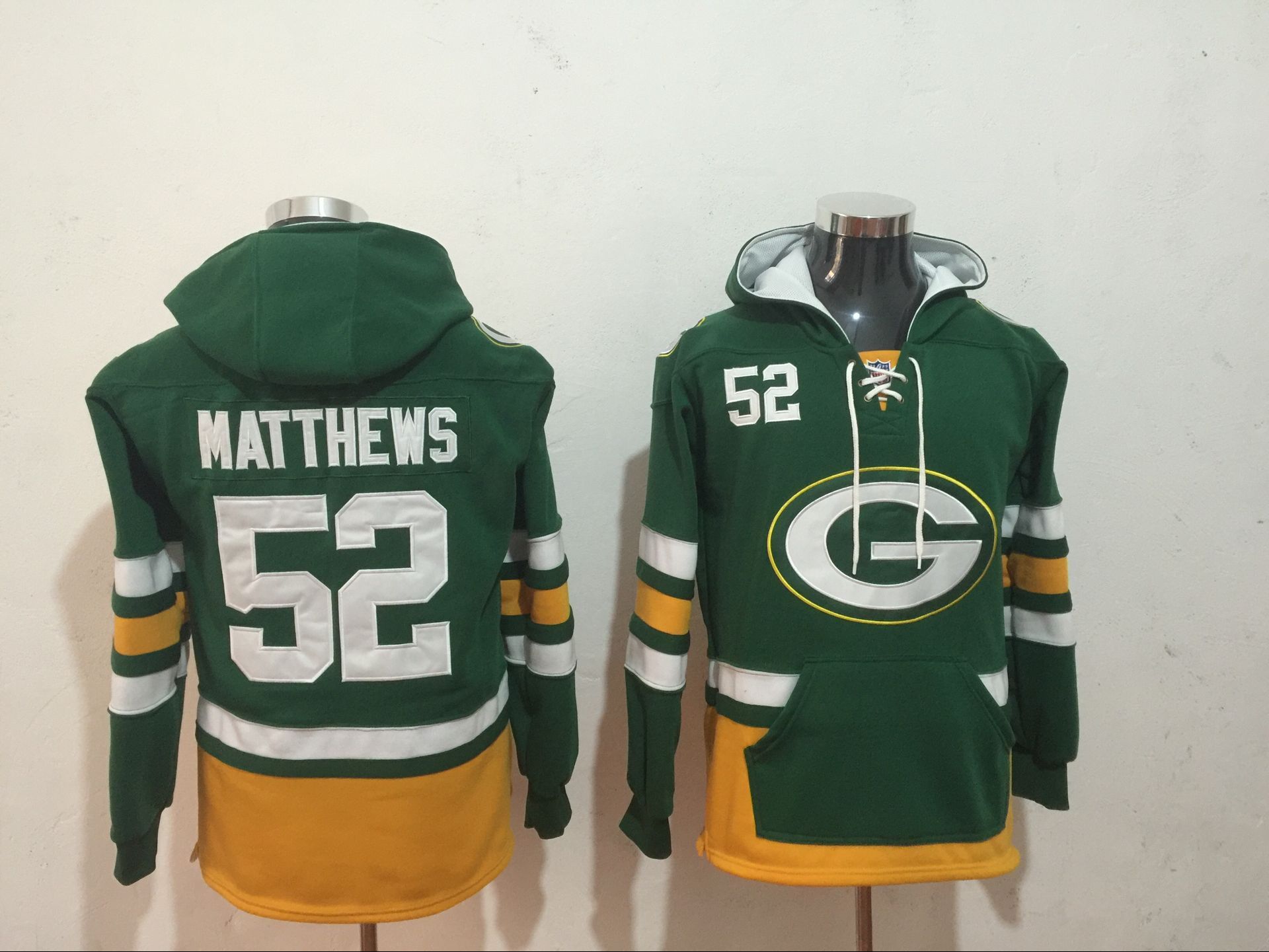 Green Bay Packers 52 Clay Matthews Green All Stitched Hooded Sweatshirt