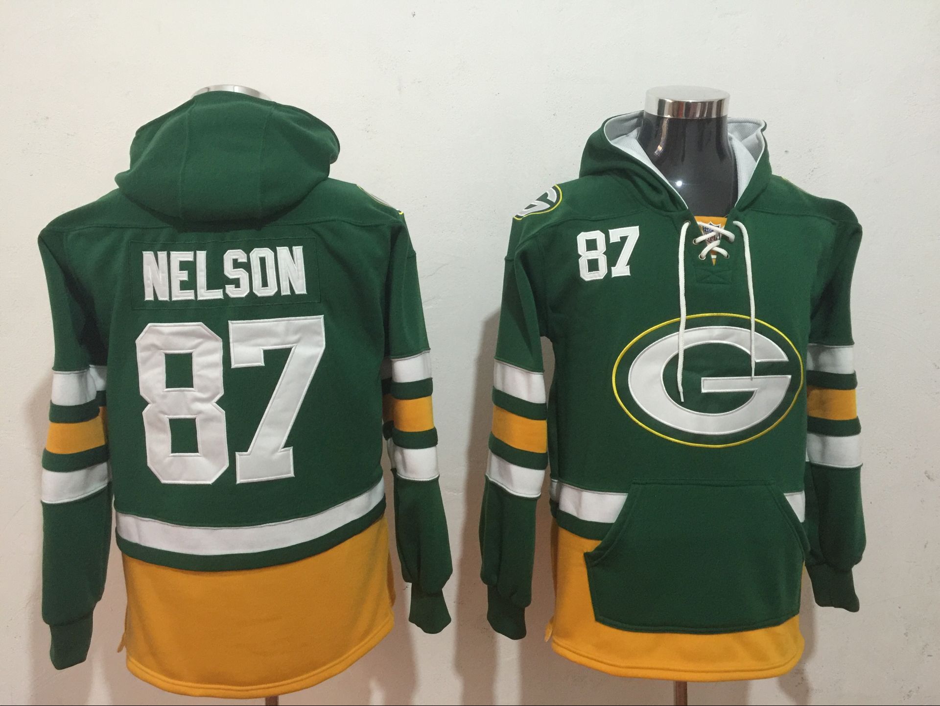 Green Bay Packers 87 Jordy Nelson Green All Stitched Hooded Sweatshirt
