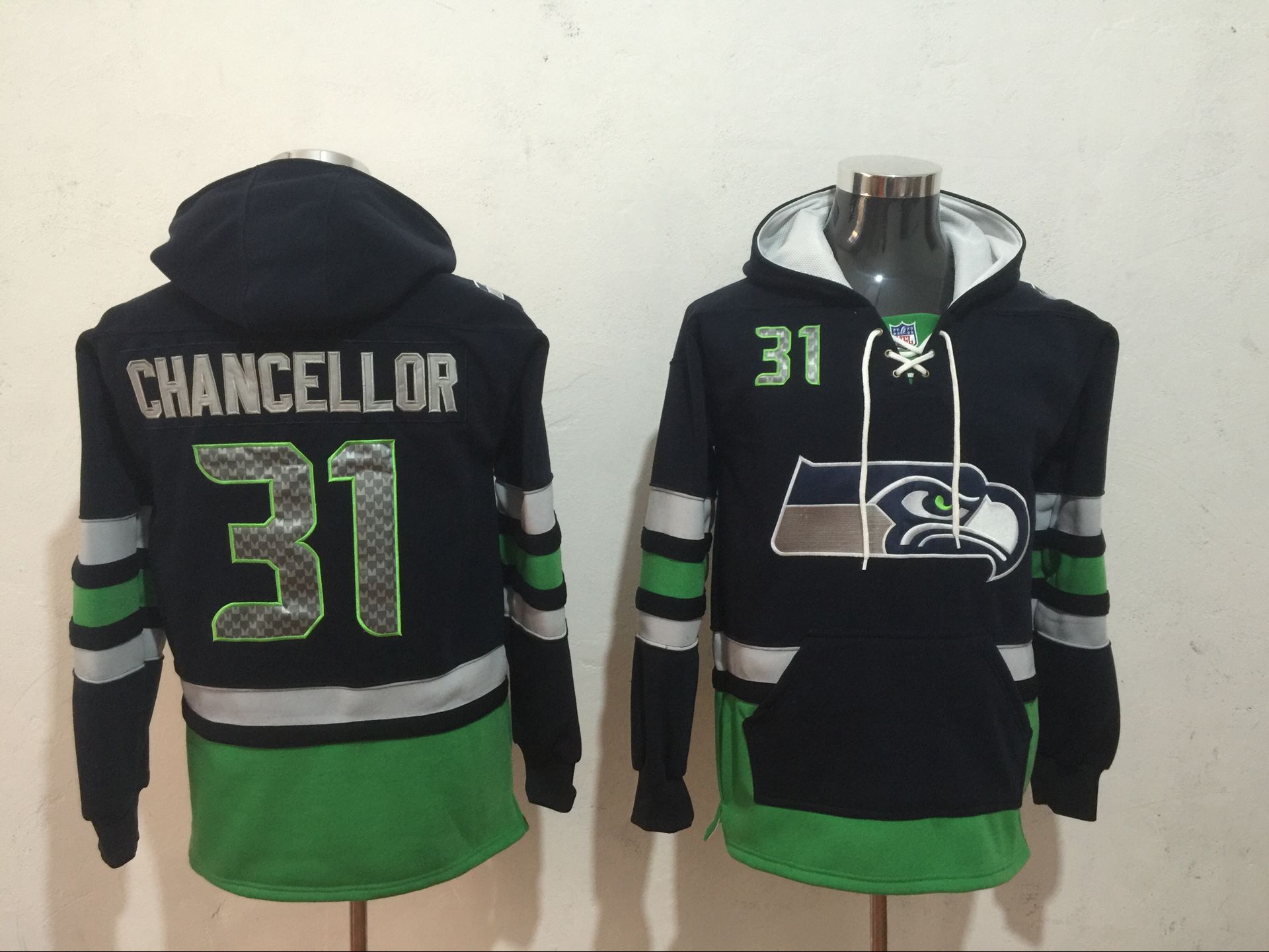 Seattle Seahawks 31 Kam Chancellor Black All Stitched Hooded Sweatshirt