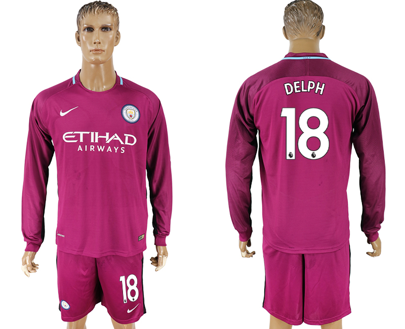 2017-18 Manchester City 18 DELPH Away Long Sleeve Soccer Jersey