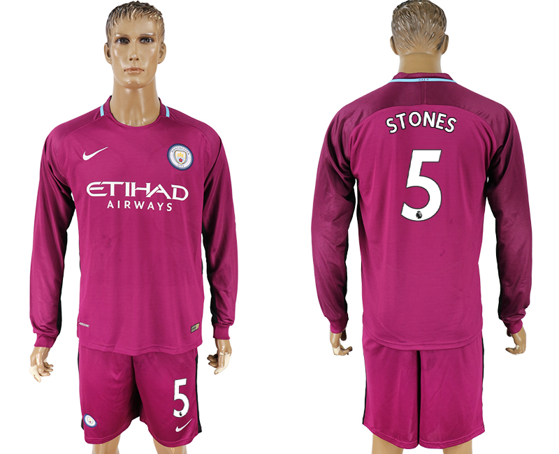 2017-18 Manchester City 5 STONES Away Long Sleeve Soccer Jersey