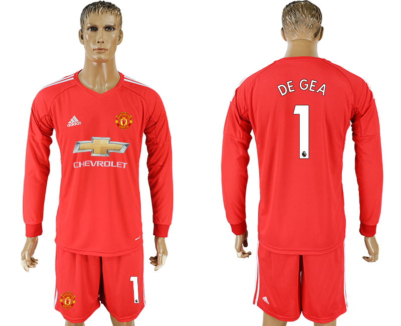 2017-18 Manchester United 1 DE GEA Red Goalkeeper Long Sleeve Soccer Jersey