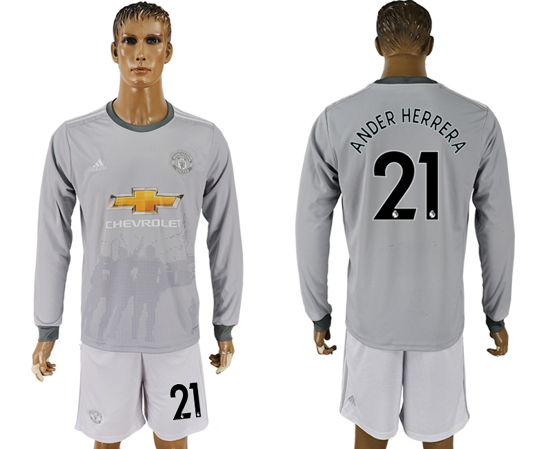 2017-18 Manchester United 21 ANDER HERRERA Third Away Long Sleeve Soccer Jersey