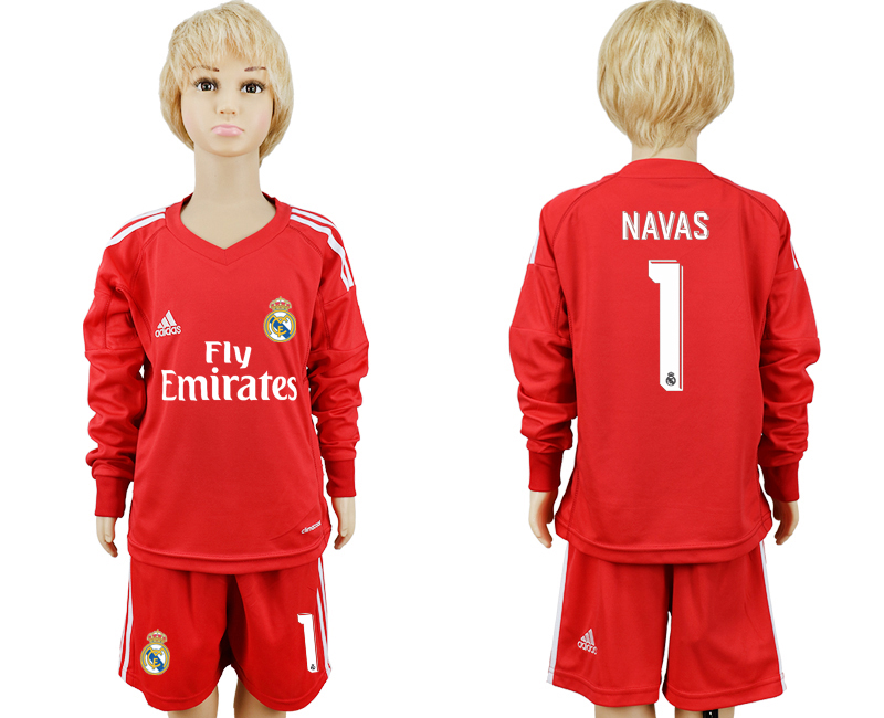 2017-18 Real Madrid 1 NAVAS Red Youth Goalkeeper Soccer Jersey