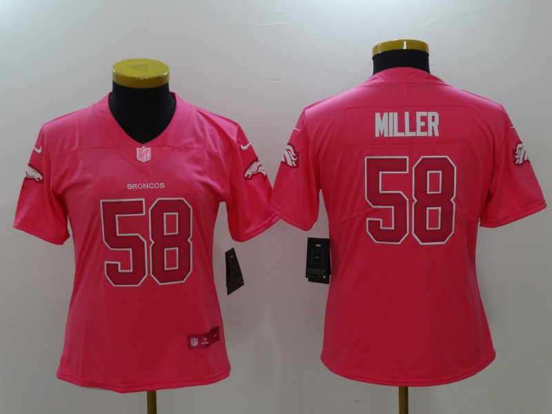 Nike Broncos 58 Von Miller Pink Fashion Women Limited Jersey