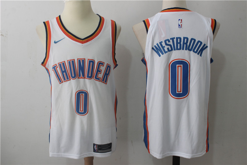 Thunder 0 Russell Westbrook White Nike Authentic Jersey