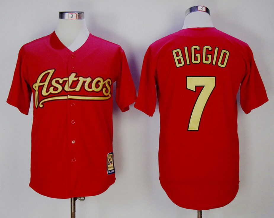 Astros 7 Craig Biggio Red Gold Cooperstown Collection Jersey