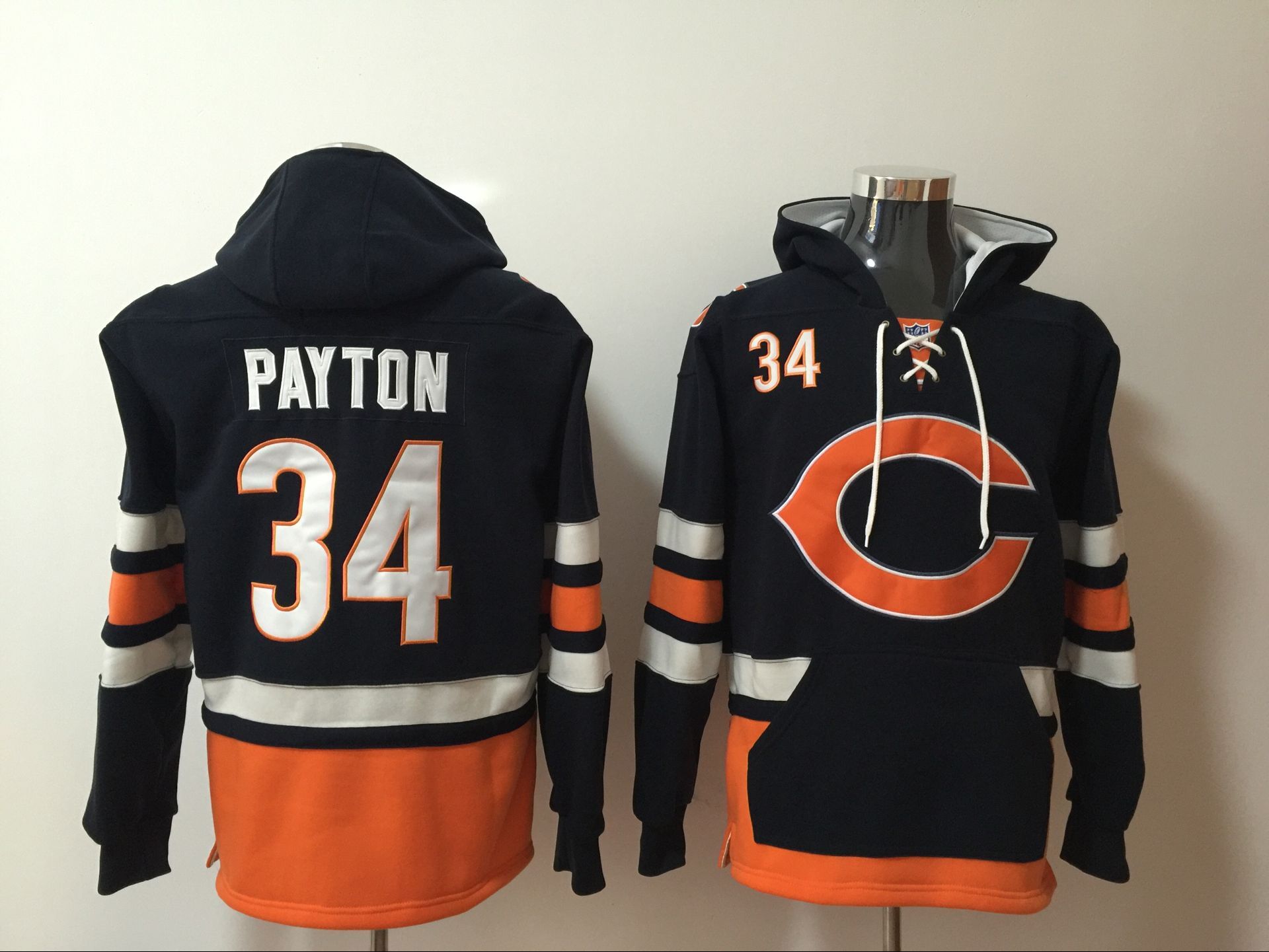 Chicago Bear 34 Walter Payton Navy All Stitched Hooded Sweatshirt