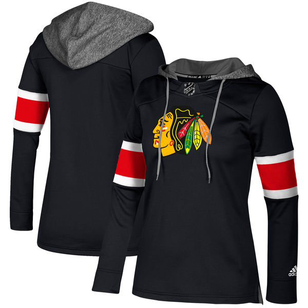 Blackhawks Black Women's Customized All Stitched Hooded Sweatshirt