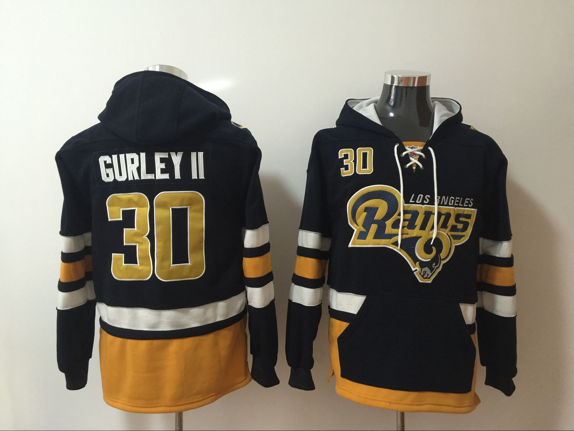 Los Angeles Rams 30 Todd Gurley II Black All Stitched Hooded Sweatshirt - Click Image to Close