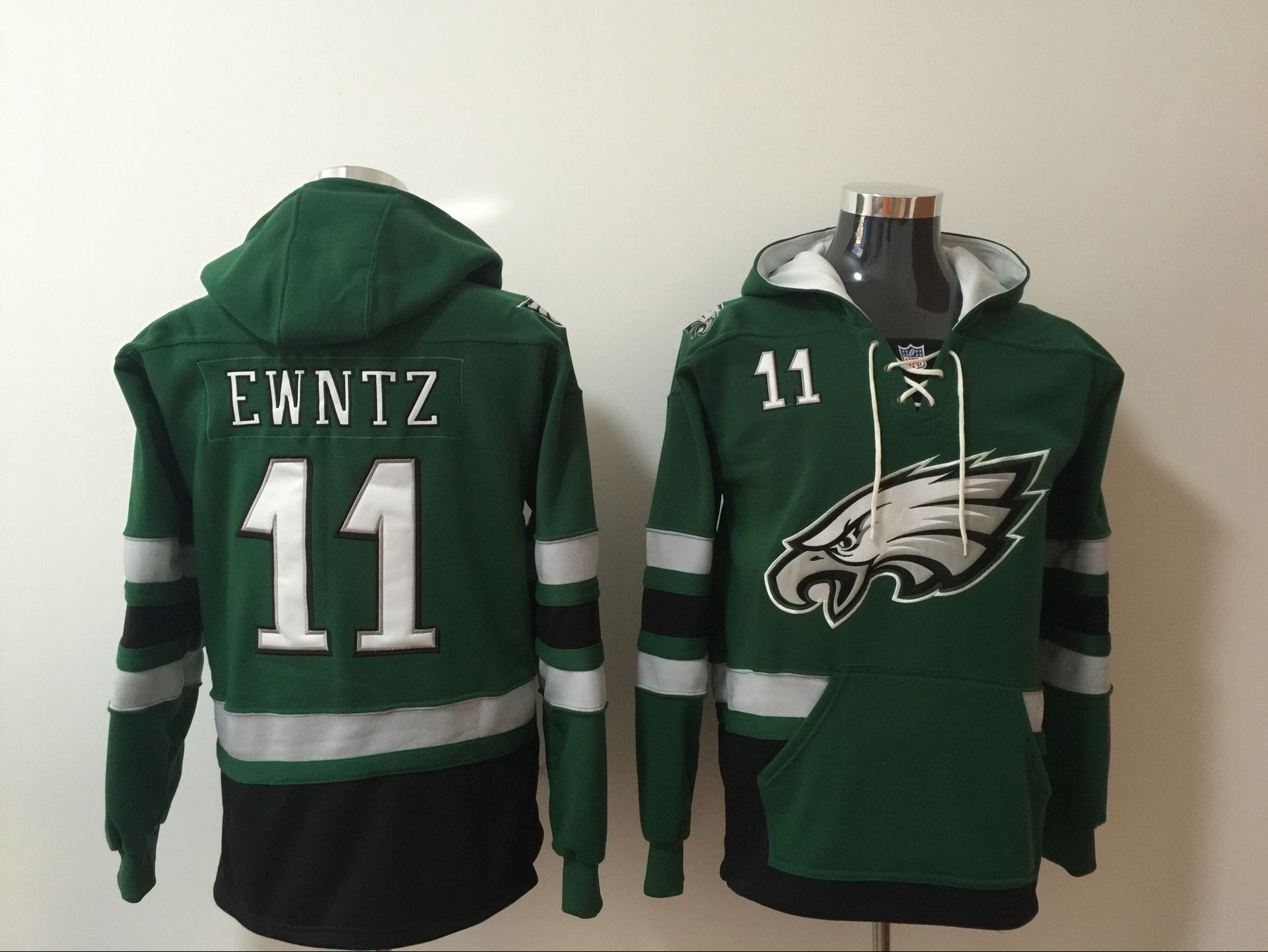 Philadelphia Eagles 11 Carson Wentz Green All Stitched Hooded Sweatshirt