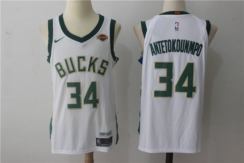 Bucks 34 Giannis Antetokounmpo White Nike Authentic Jersey - Click Image to Close