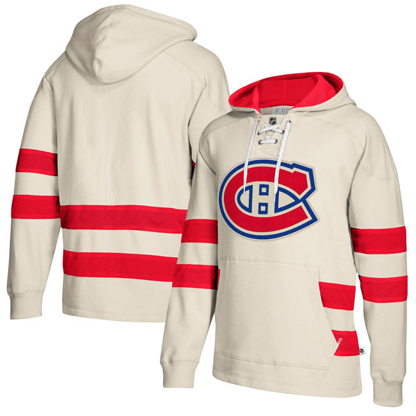 Canadiens Cream Men's Customized All Stitched Hooded Sweatshirt - Click Image to Close
