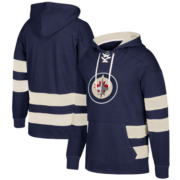 Winnipeg Jets Navy Men's Customized All Stitched Hooded Sweatshirt