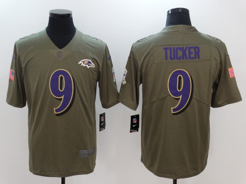 Nike Ravens 9 Justin Tucker Olive Salute To Service Limited Jersey