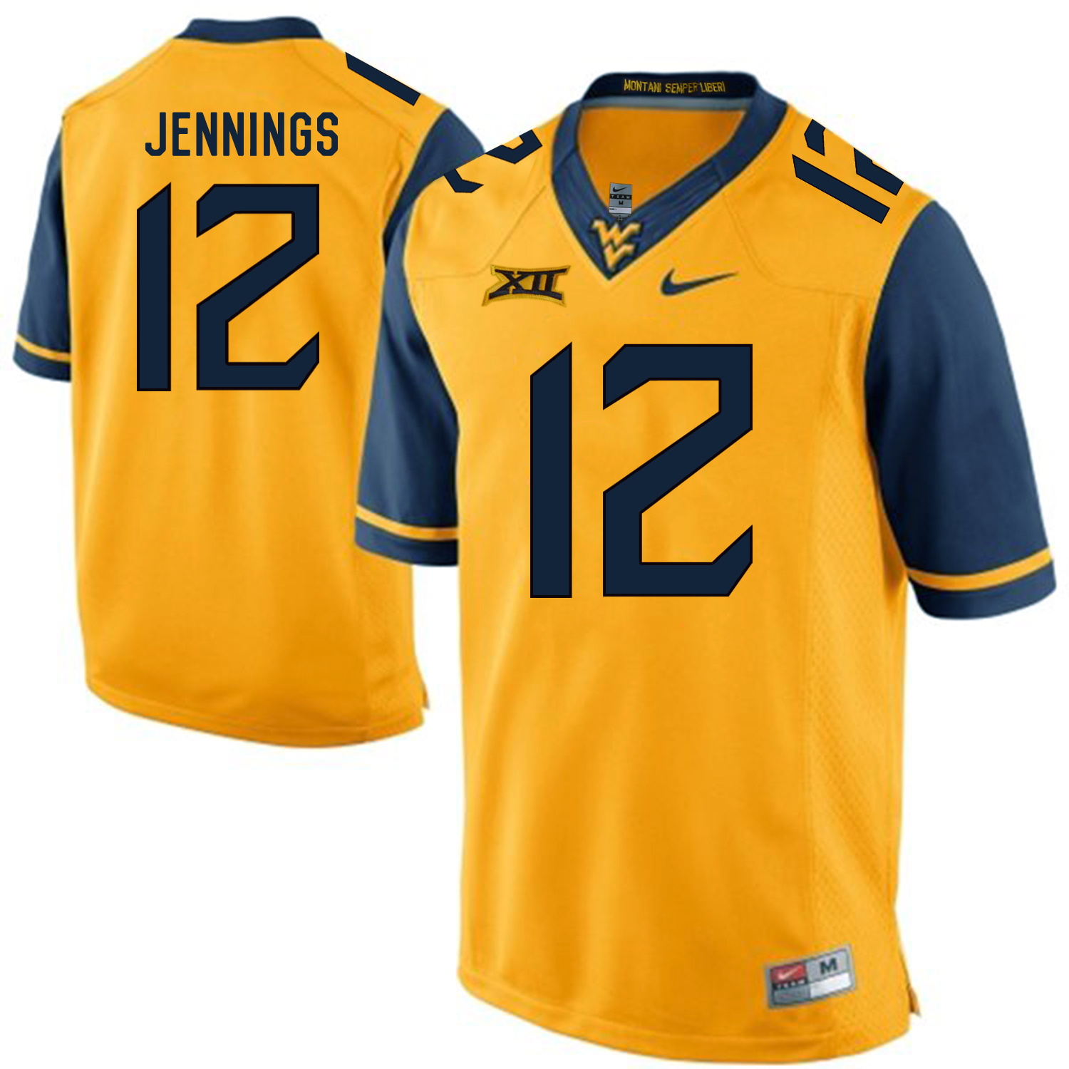 West Virginia Mountaineers 12 Gary Jennings Gold College Football Jersey - Click Image to Close