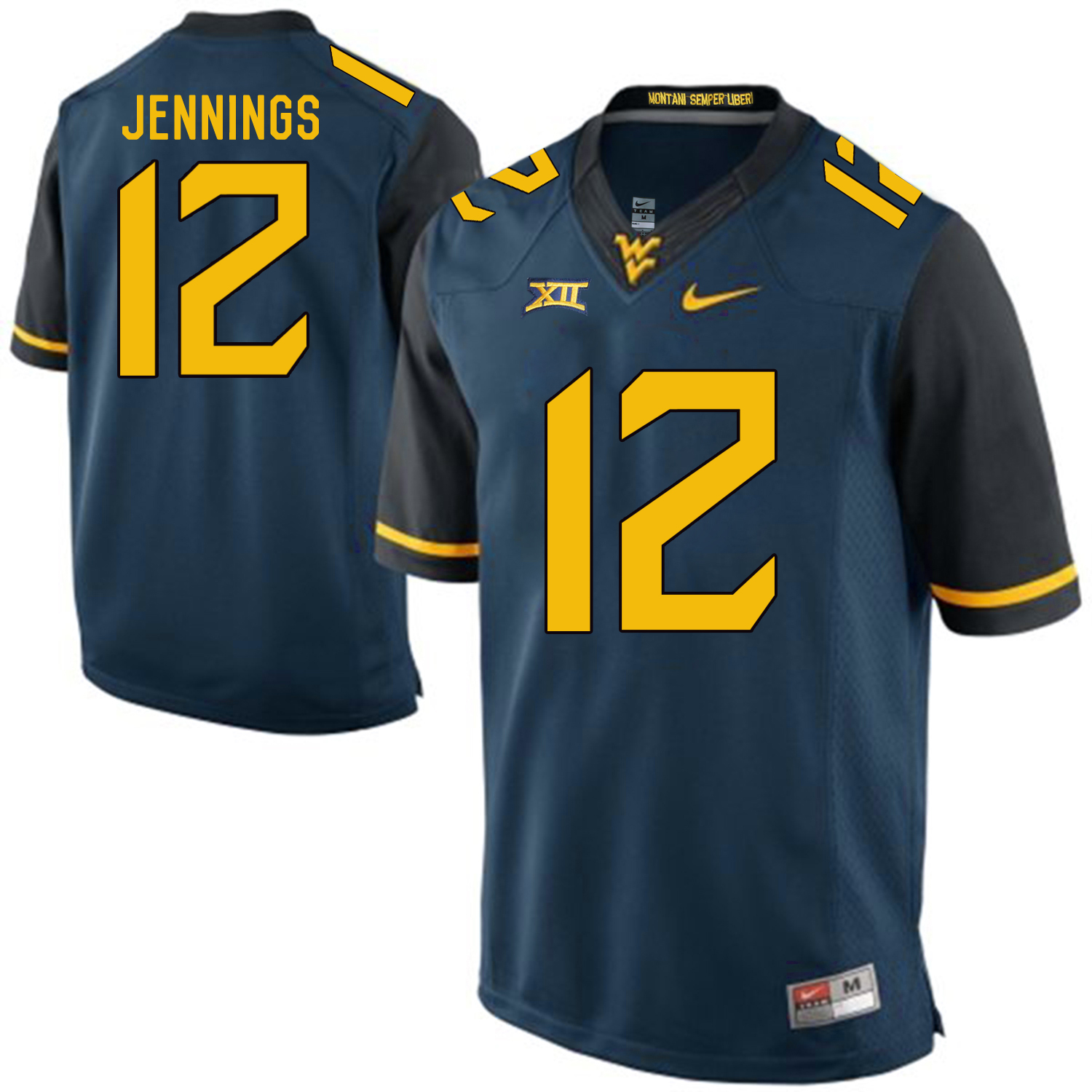 West Virginia Mountaineers 12 Gary Jennings Navy College Football Jersey - Click Image to Close